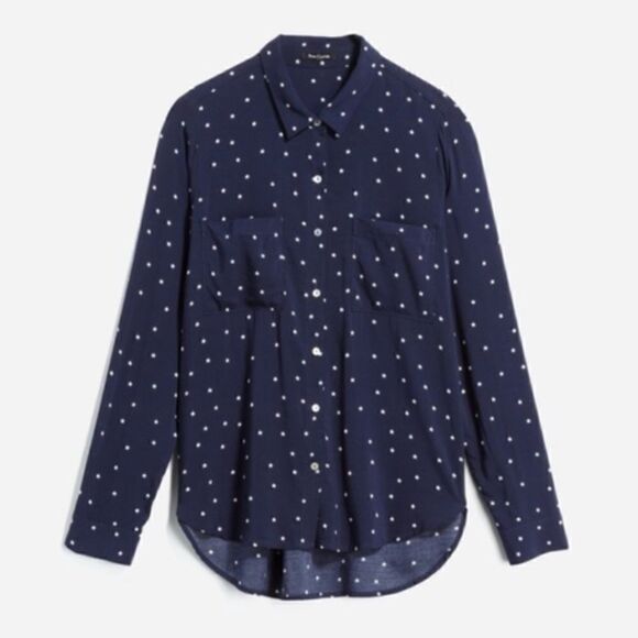 Staccato Blouse Star Print Satin Rayon Navy Blue size large - Picture 1 of 11
